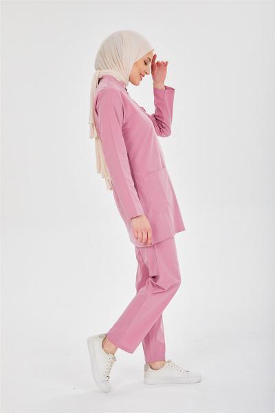 RNK-TST0027 GÜL KURUSU  LİKRALI COMFORT TESETTÜR TAKIM