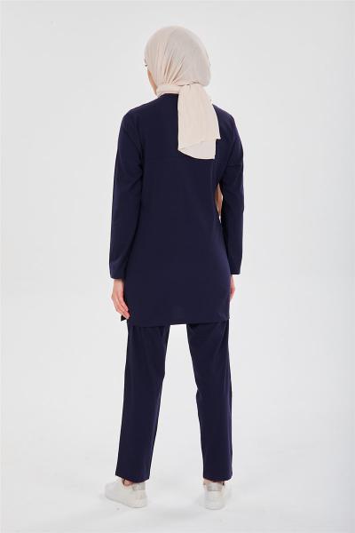 RNK-TST0019 LACİVERT  LİKRALI COMFORT TESETTÜR TAKIM