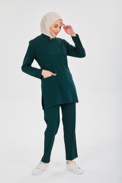 RNK-TST0017 YEŞİL  LİKRALI COMFORT TESETTÜR TAKIM